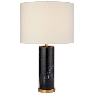 AERIN for Visual Comfort Signature Cliff Table Lamp in Black Marble with Linen Shade For Sale