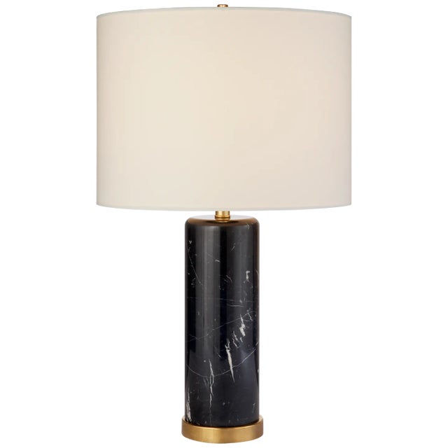 AERIN for Visual Comfort Signature Cliff Table Lamp in Black Marble with Linen Shade For Sale