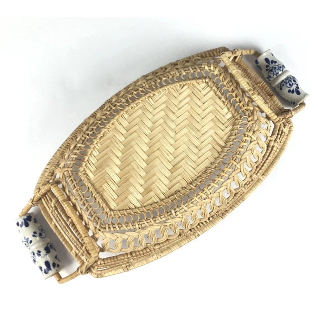 Brown Antique Basket With Delft Ceramic Handles For Sale - Image 8 of 11