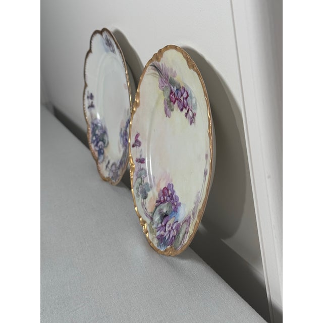 White Pair of Antique Haviland French Provencial Floral Porcelain Gold Rimmed Decorative Plates For Sale - Image 8 of 12
