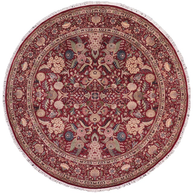Art Nouveau 1990's Pak-Persian Red/Pink Wool Round Rug- 8'1'' X 8'3'' For Sale - Image 9 of 9