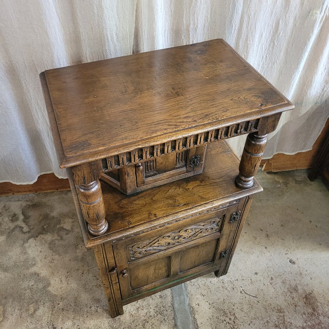 1920s Small English Gothic Revival Oak Court Cupboard For Sale - Image 9 of 9