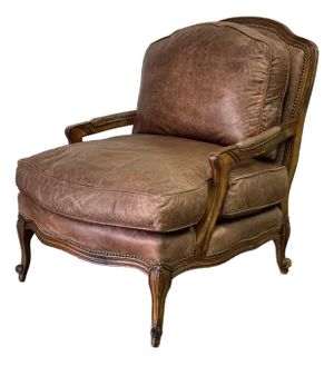 Late 20th Century Old Hickory Tannery Leather Upholstered Bergere Chair