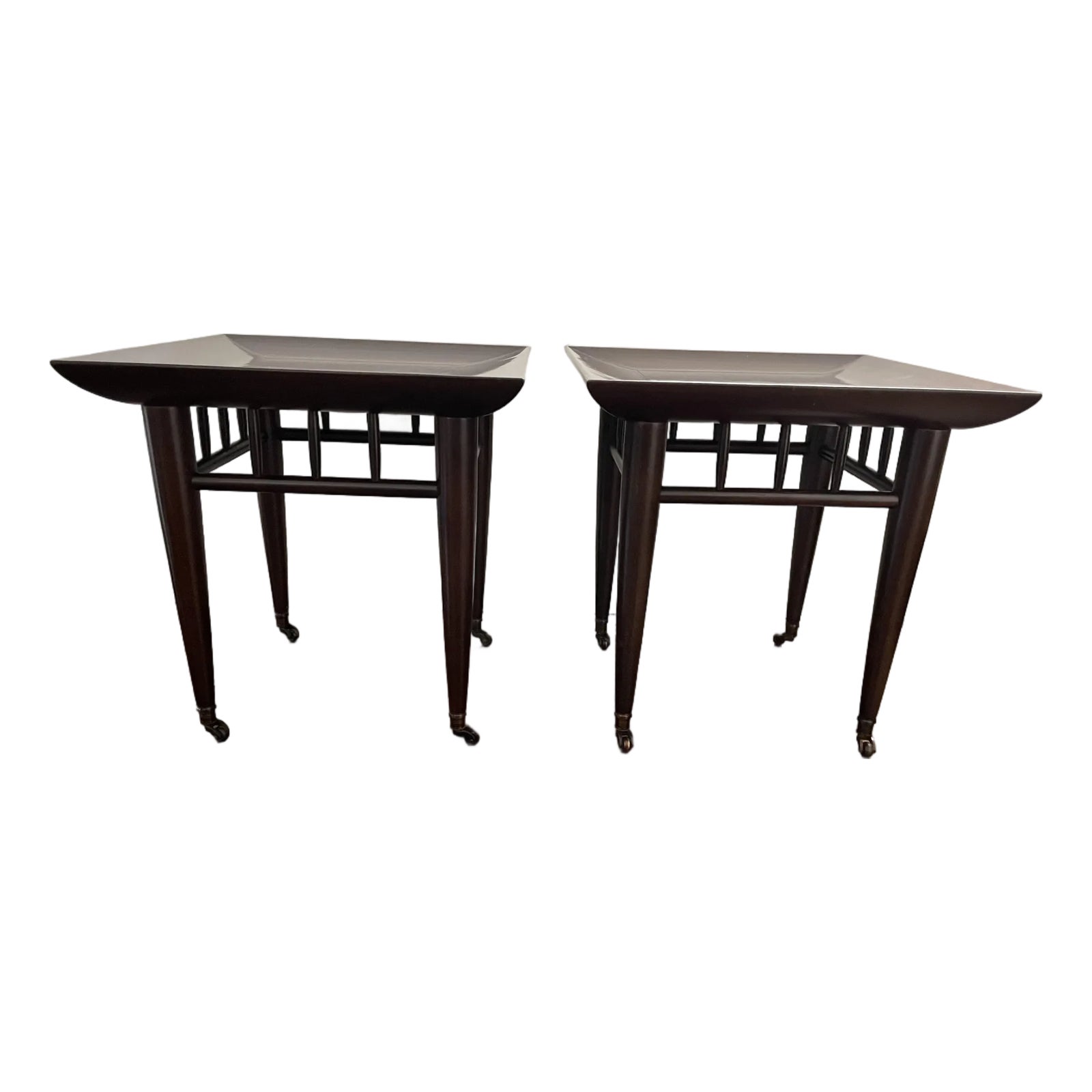1970s Ecart Paris Side/End Tables Set of Two (2) Walnut Finish, Caster ...