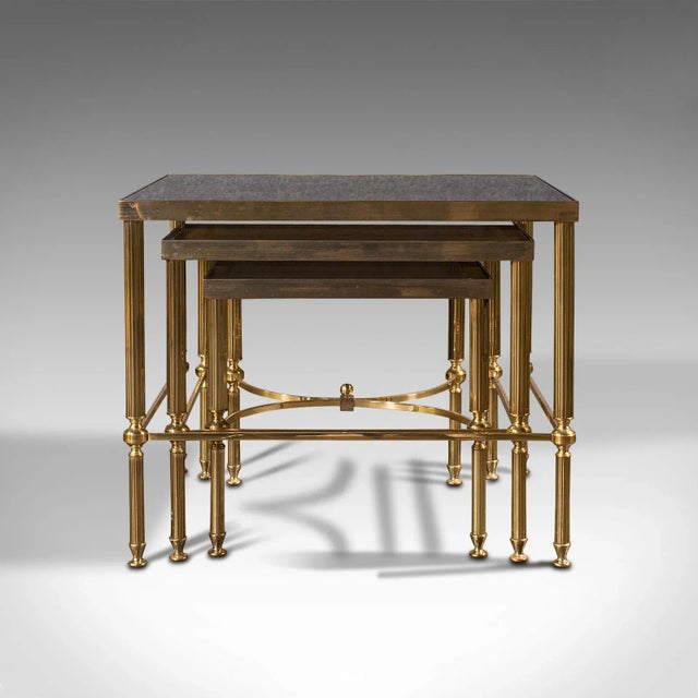 1970s Trio of Vintage French Brass Nest Tables For Sale - Image 6 of 13
