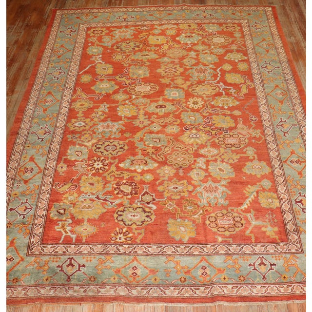 Antique Zabihi Collection Oushak Coral Red Rug - 7'10" x 10'10" For Sale - Image 4 of 12