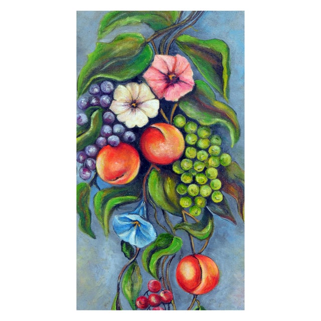 Folk Art Mid Century Fruits & Flowers Still Life by T. Tinney For Sale - Image 3 of 5