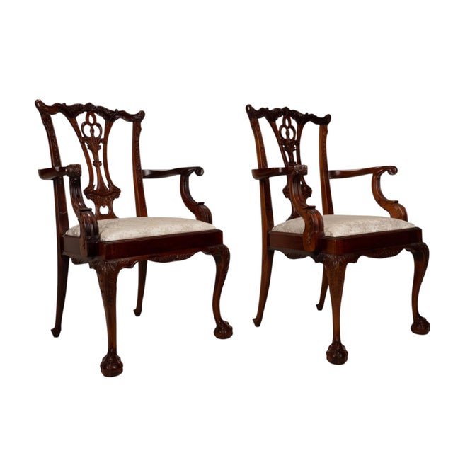 Pair Antique Chippendale Revival Carved Mahogany Ball & Claw Arm Chairs For Sale - Image 18 of 18