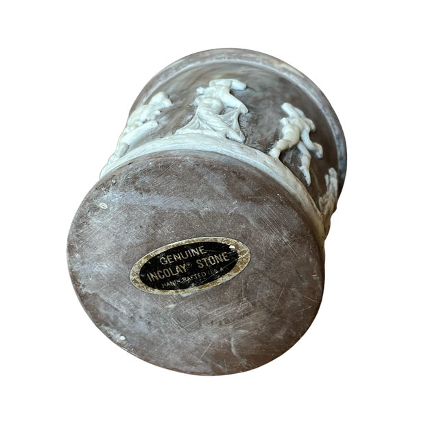 Vintage Engineered Stone Candle Holder With Classical Relief Figures For Sale In Jacksonville, FL - Image 6 of 6