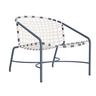Brown Jordan Kantan Aluminum Lounge Chair in Sapphire with White Suncloth Strapping For Sale