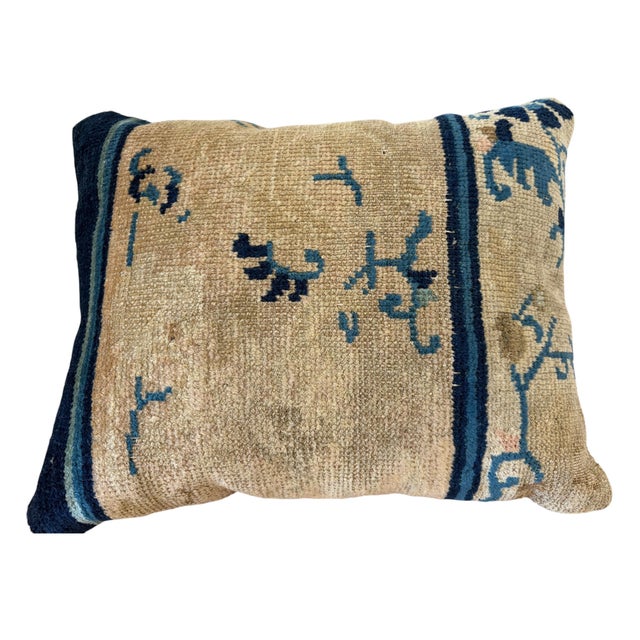 Chinese Custom Made Lumbar Pillow W/Antique Chinese Rug Fragment 13.5 "W For Sale - Image 3 of 7