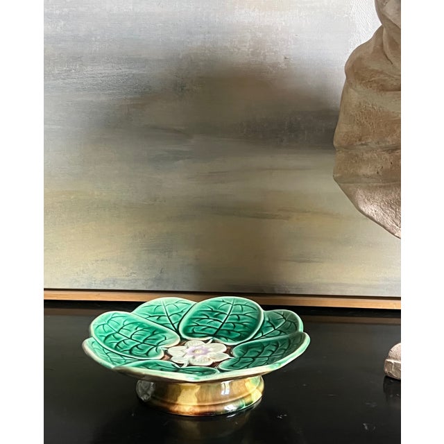 Late 19th Century Majolica Pond Lily Footed Compote For Sale - Image 4 of 10