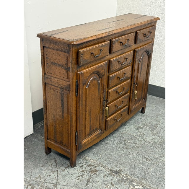 Wood Traditional Distressed Oak Eight-Drawer Entree/Buffet For Sale - Image 7 of 12