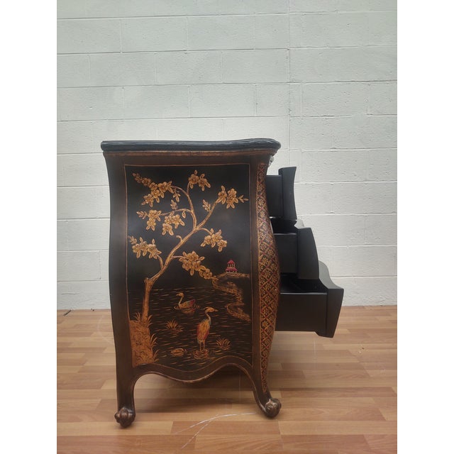 Chelsea House Inc Chelsea House Custom Chinoiserie Black Bombe Commode 3 Drawer Chest For Sale - Image 4 of 9