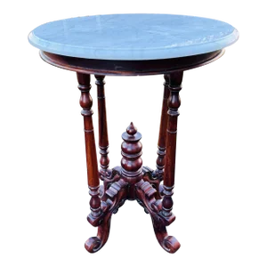 Late 20th C. Round White Marble Top Side Table
