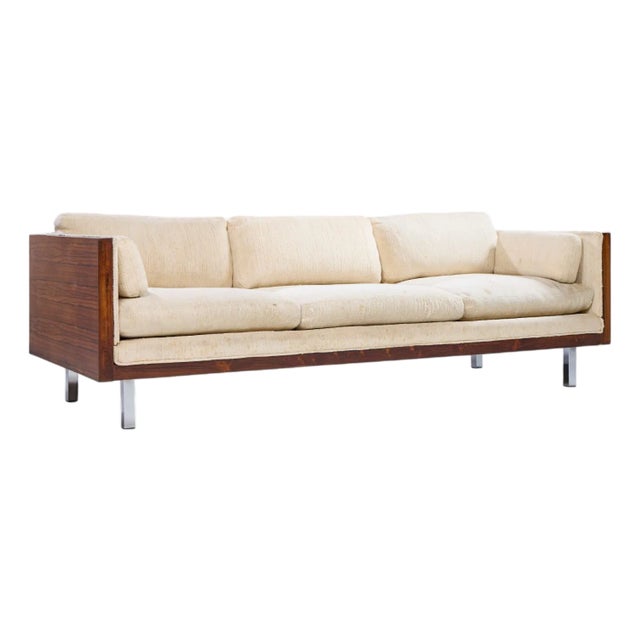 Milo Baughman Style Mid Century Rosewood Case Sofa For Sale