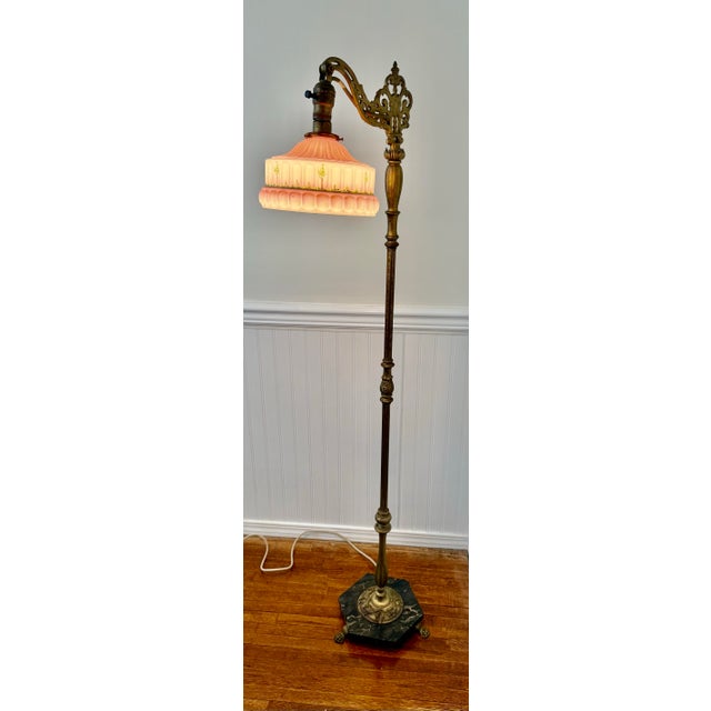 Spanish Revival 1920s Spanish Revival Brass and Marble Bridge Lamp For Sale - Image 3 of 12