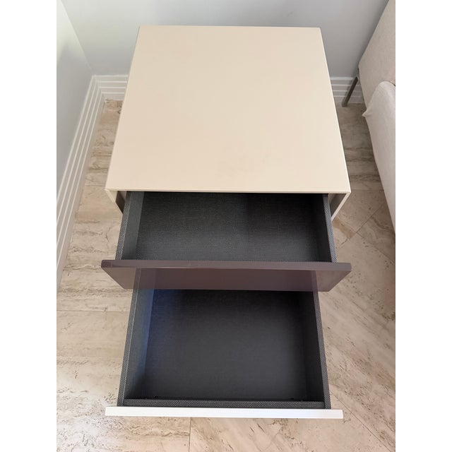 B&B Italia Dado B&b Italia Contemporary Bedside Table in Brown/White Gloss With Tan Satin Finish For Sale - Image 4 of 6