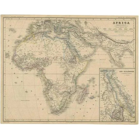 Antique Map of the African Continent with Inset of the Nile River Delta, 1870 For Sale - Image 5 of 5