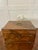 Antique Victorian quality figured walnut sewing box having a brass handle to the lift up top opening to reveal a fitted...