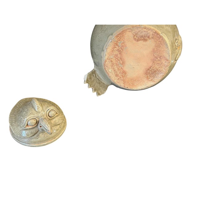 Ceramic Vintage Chinoiserie Song Style Celadon-Glazed Ceramic Owl-Shaped Jar With a Lid 11.5" H For Sale - Image 7 of 10