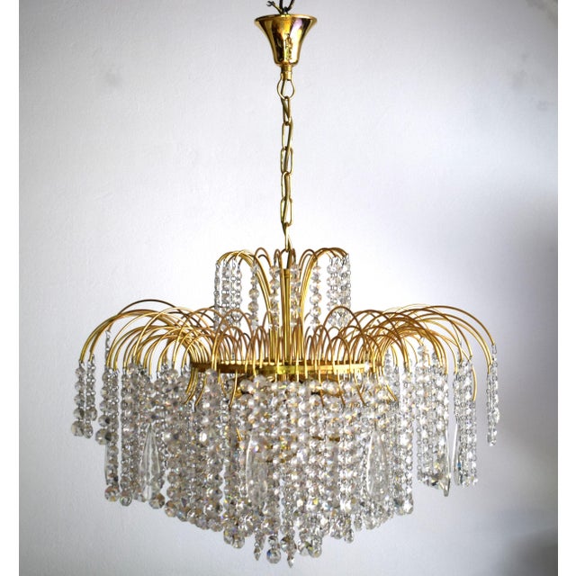 Gold Large Hollywood Regency Swarovski Crystal Waterfall Chandelier, 1980s For Sale - Image 8 of 11