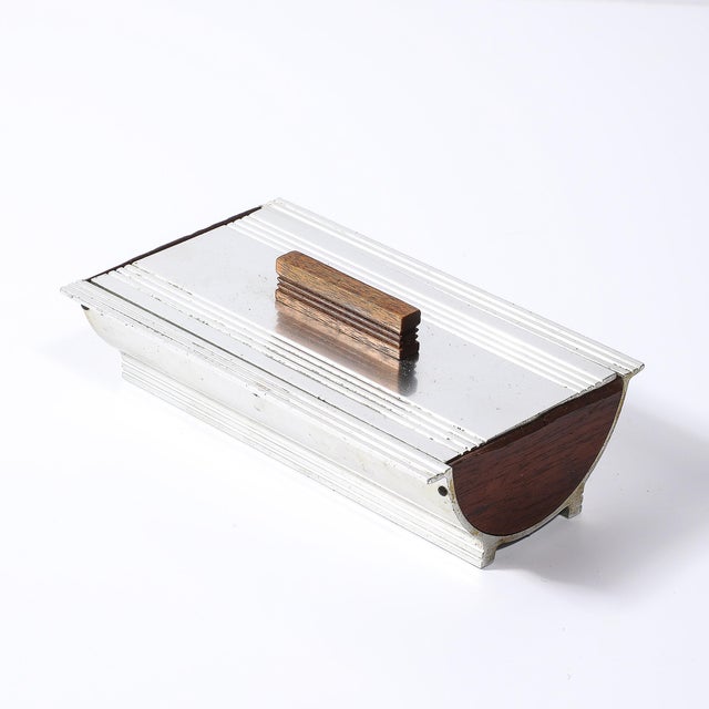 Art Deco Machine Age Cigarette Box in Aluminum & Walnut Signed Kensington For Sale - Image 10 of 14