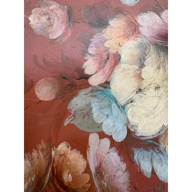 Red Metal Tray with Floral Decoration, France, 1950s For Sale - Image 9 of 10