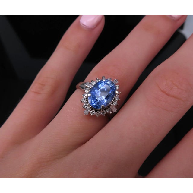 Late 20th Century Fine 3.98ct Gia Ceylon No Heat Sapphire & 0.50ct Diamond Platinum Ring Size 6 For Sale - Image 13 of 18
