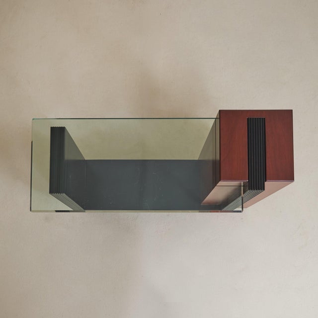 1980s Vintage Italian Wood and Black Lacquer Console with Glass Top For Sale - Image 5 of 11