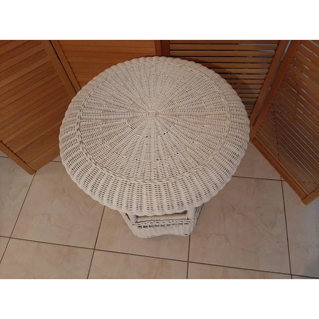 Wood 1970s Vintage White Woven Wicker Side Table with a Bottom Shelf For Sale - Image 7 of 10