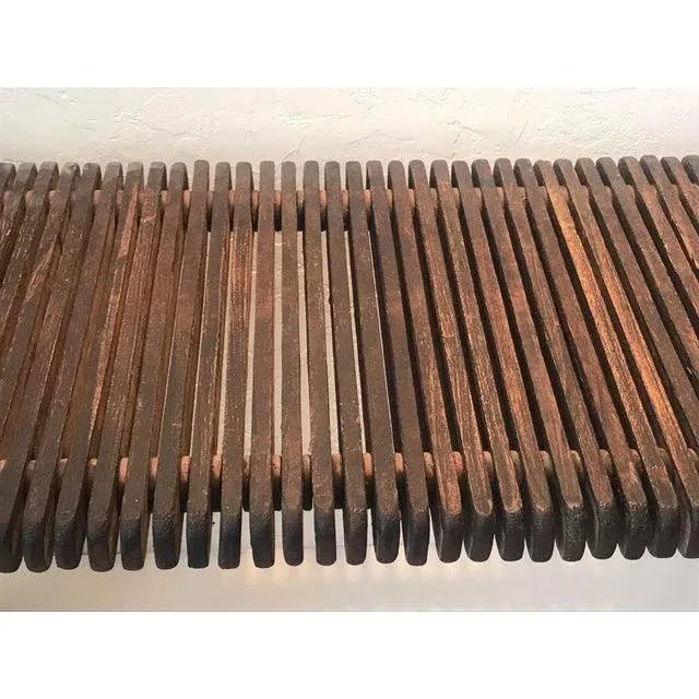 1970s Dramatic Slatted Waterfall Wood Console For Sale - Image 4 of 9