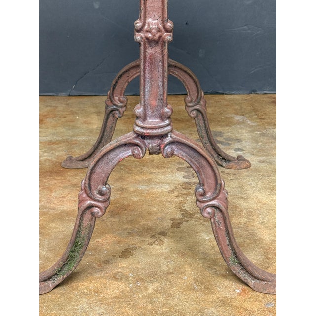 French Bistro Table With Figured White Marble Top and Cast Iron Base For Sale - Image 10 of 12