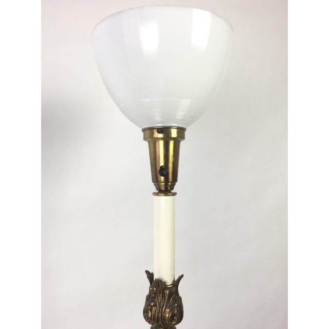 Mid 20th Century Vintage Brass Ceramic & Marble Column Table Lamp For Sale - Image 5 of 9