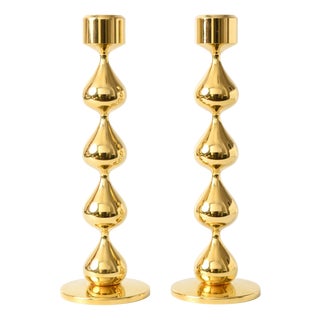 Danish Gold Plated Candleholders by Hugo Asmussen, Set of 2 For Sale