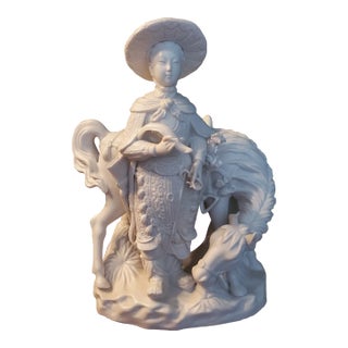 Early 20th Century Blanc De Chine, Warrior and Horse For Sale