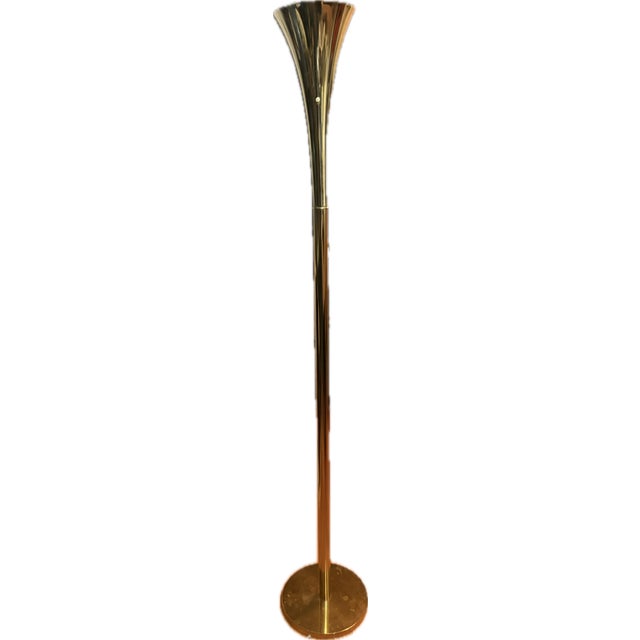 Laurel Lamp Company Vintage 1960s Brass Trumpet Laurel Lamp Company Mid-Century Modern Brass Trumpet Torchiere Floor Lamp For Sale - Image 4 of 18