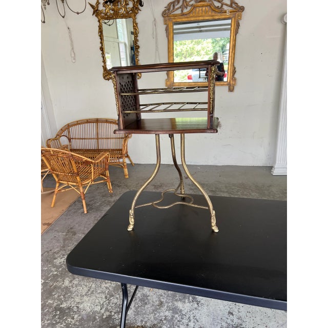 Antique Hall-Borchert Manufacturing Co. brass swivel magazine, music, book, stand. the stand has trellis style pierced...