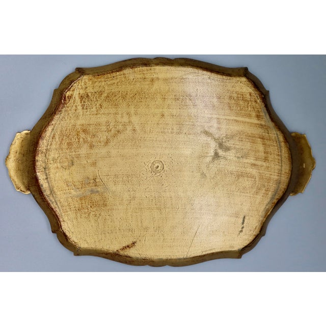 Wood Vintage Florentine Gilt Tray — Green & Gold Scalloped Scroll Design, Made in Italy For Sale - Image 7 of 7