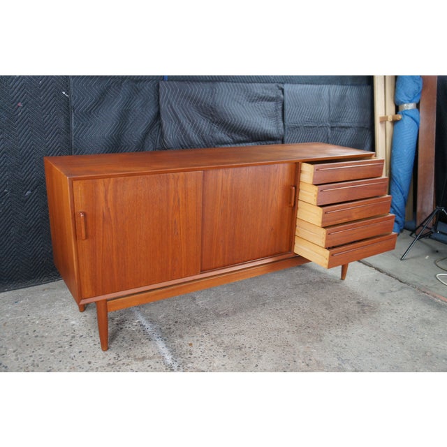 Brown 1980s Otmar Danish Scandinavian Modern Teak Credenza Buffet Console Sideboard MCM 71" For Sale - Image 8 of 14