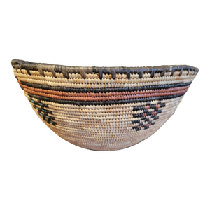 Vintage African Handwoven Fret Design Coiled Basket
