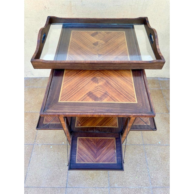 French Art Deco Folding Bar Cart with Drop-Leaf Shelves, Walnut Veneer, c. 1930 For Sale - Image 9 of 9