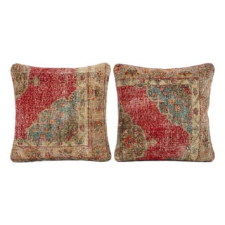 Turkish Oushak Rug Pillow Cover 24'' X 24'' - Set of Two For Sale