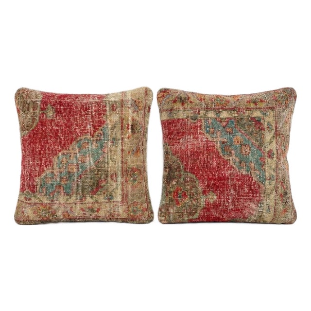 Turkish Oushak Rug Pillow Cover 24'' X 24'' - Set of Two For Sale