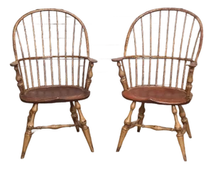 Pair of Late 20th Century d.r. Dimes Sack Back Windsor Arm Chairs Bench Made