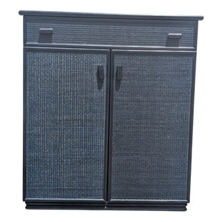 Vintage Petrol Green Wicker Wardrobe, 1960s For Sale