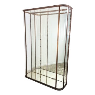 Large Antique Metal Museum Display Cabinet with Curved Glass, 1890s For Sale