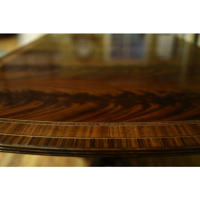 12 Foot Inlaid Mahogany Dining Table With Leaves. Brown Mahogany Finish With Primavera Border. For Sale - Image 9 of 10