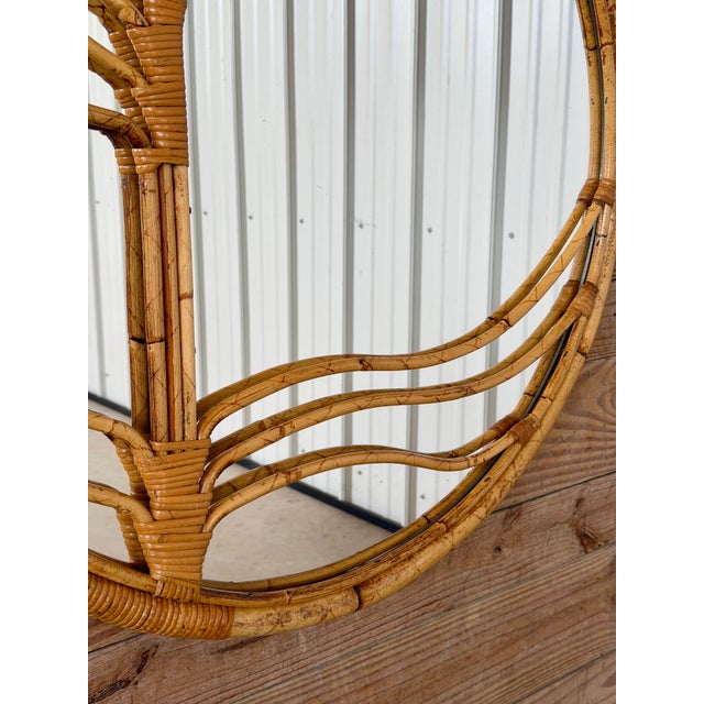 Contemporary 1960s Italian Rattan and Bamboo Round Mirror for Raymor For Sale - Image 3 of 12