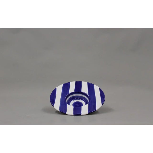Blue and White Striped Ceramic Bowl from Solimene, in Flawless conditions. Designed 1970 to 1979 This piece has an...